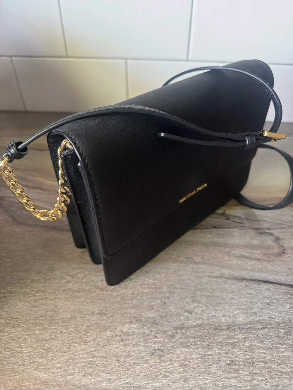 Michael Kors Black Saffiano Crossbody with Gold Logo